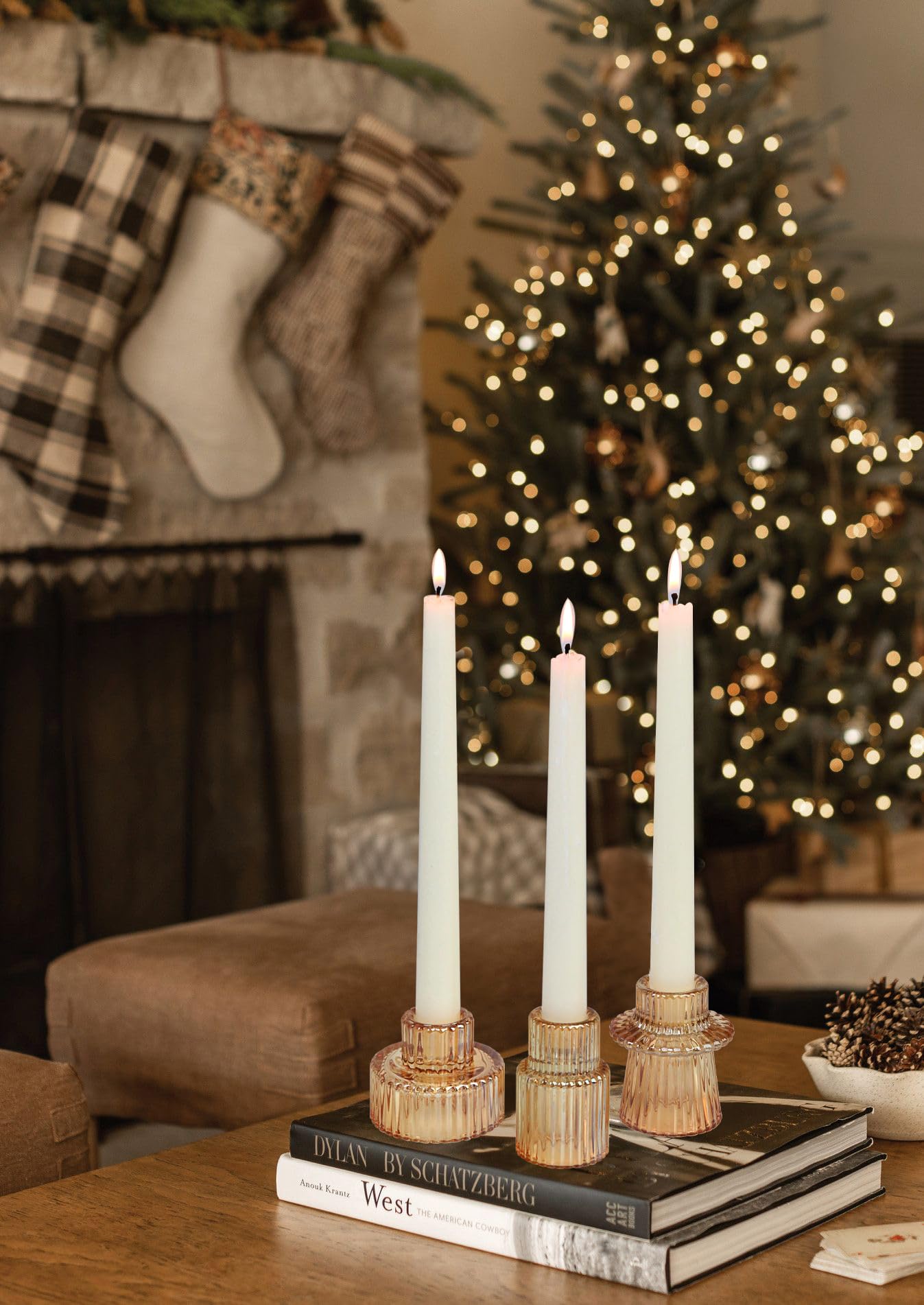 Vixdonos Taper Glass Candlestick Holders Tealight Candle Holders for Table Centerpieces, Wedding Decor and Dinner Party (3 Pcs, Gold)