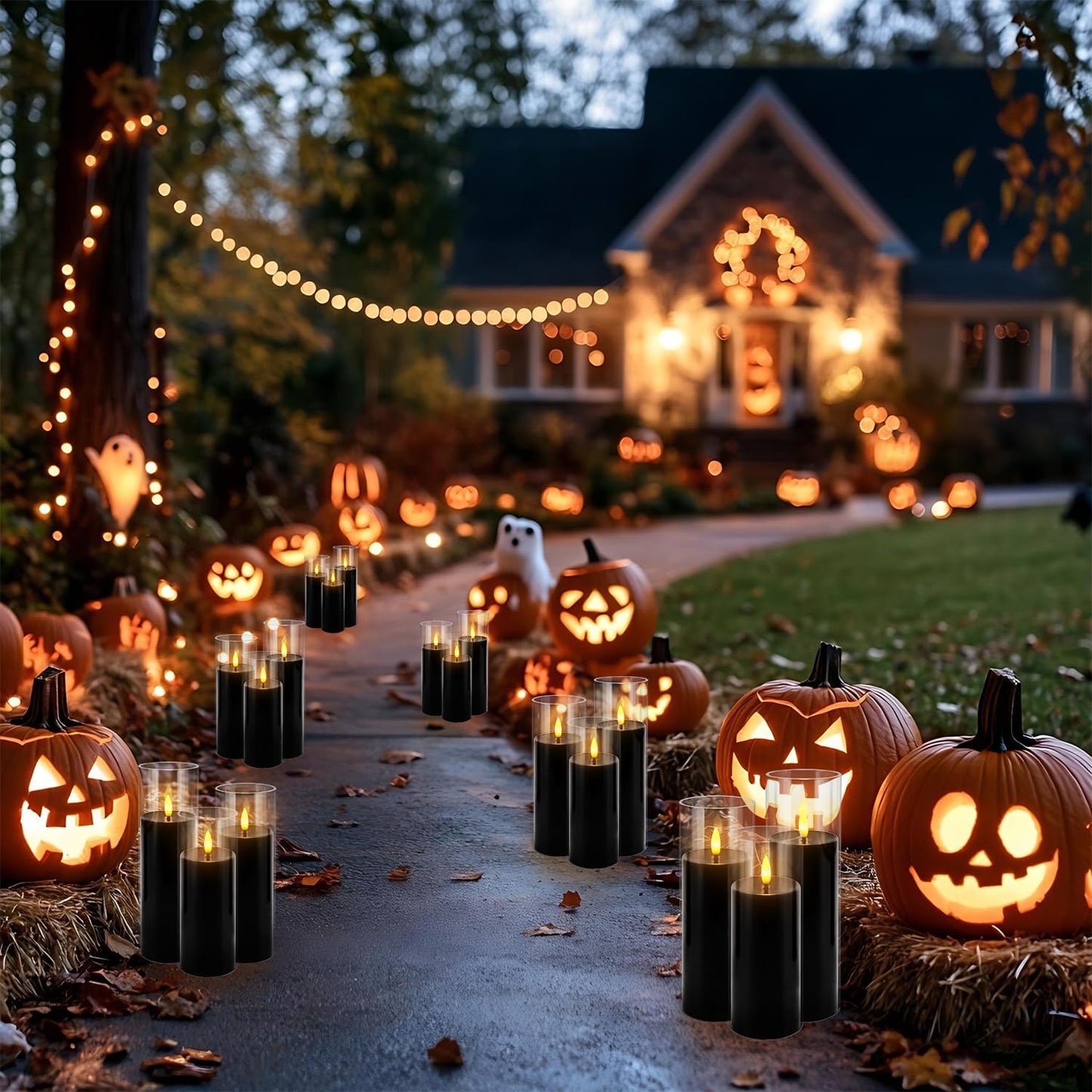 fclayvts 24Pack Black Flickering Flameless LED Candles with Remote & Timer, Small Pillar Acrylic LED Candles Perfect for Indoor/Outdoor Decor,Wedding,BBQ and Gift - Easily Create a Magical Atmosphere.