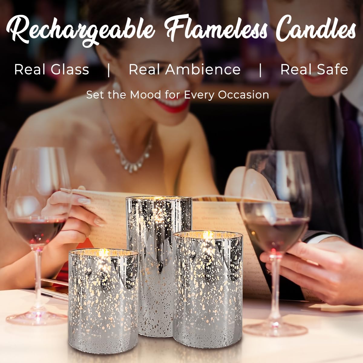 LEDHOLYT Rechargeable Flameless Candle, Flickering LED Pillar Glass Fake Candle with Remote and Timer, Built-in Battery Real Wax Electronic Candle for Room Decoration, Set of 3