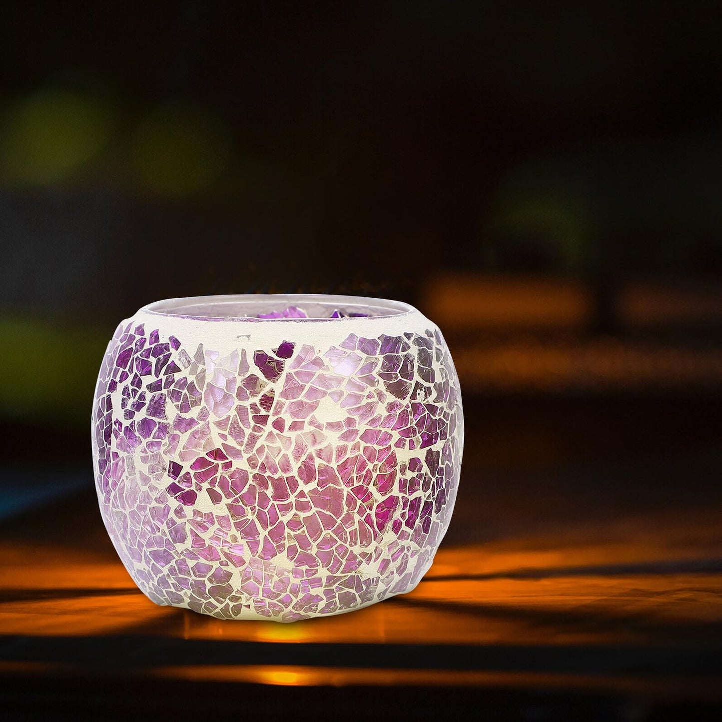 HOOTNEE European Style Mosaic Glass Candleholder, Purple Table Decor for Romantic Dining, Restaurant Candlestick, Decorative Glass Candle Stand for Home and Wedding Centerpiece
