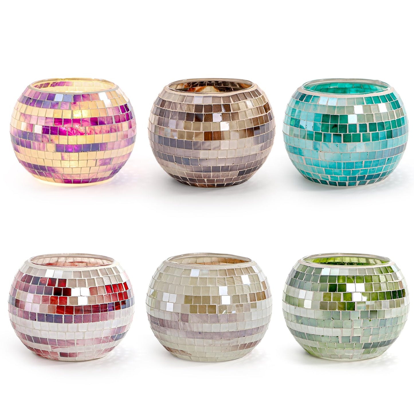 SOUJOY 6 Pack Votive Candle Holder, Handmade Mosaic Glass Tealight Holders, Diwali Decorative Scented Candle Bowl for Valentine, Party, Christmas Table Centerpiece Decor