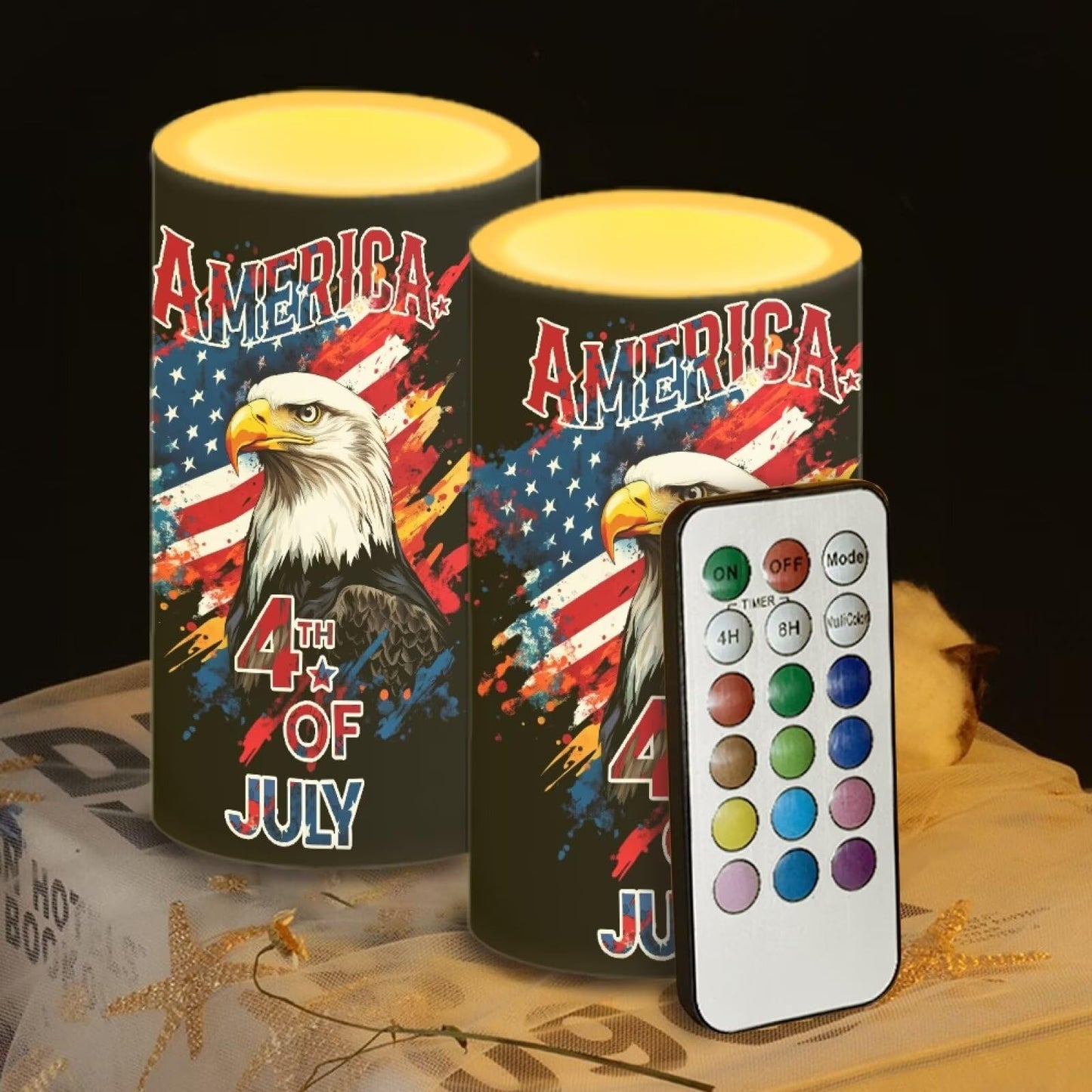 NETILGEN American Flag Eagle Print 2 Pcs Flameless LED Candles Electric Pillar Candles with Remote Timer Control July 4th Independence Memorial Day Decor