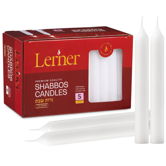 Lerner White Household Candlesticks, Pack of 72 | 5-Hour Burning Time | 6 Inch Tall Dinner Candles | 100% Dripless | Shabbat Candles | Candlesticks for Holidays, Churches, Décor, Emergencies