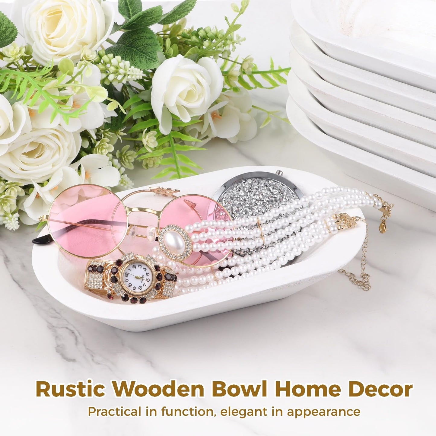 DORMIYA 8 PCS Wooden Dough Bowls, Rustic Wooden Candle Bowl for Decor, Woodens Dowls for DIY Candle Home Crafts Making, Farmhouse Decoration (White-8PCS)