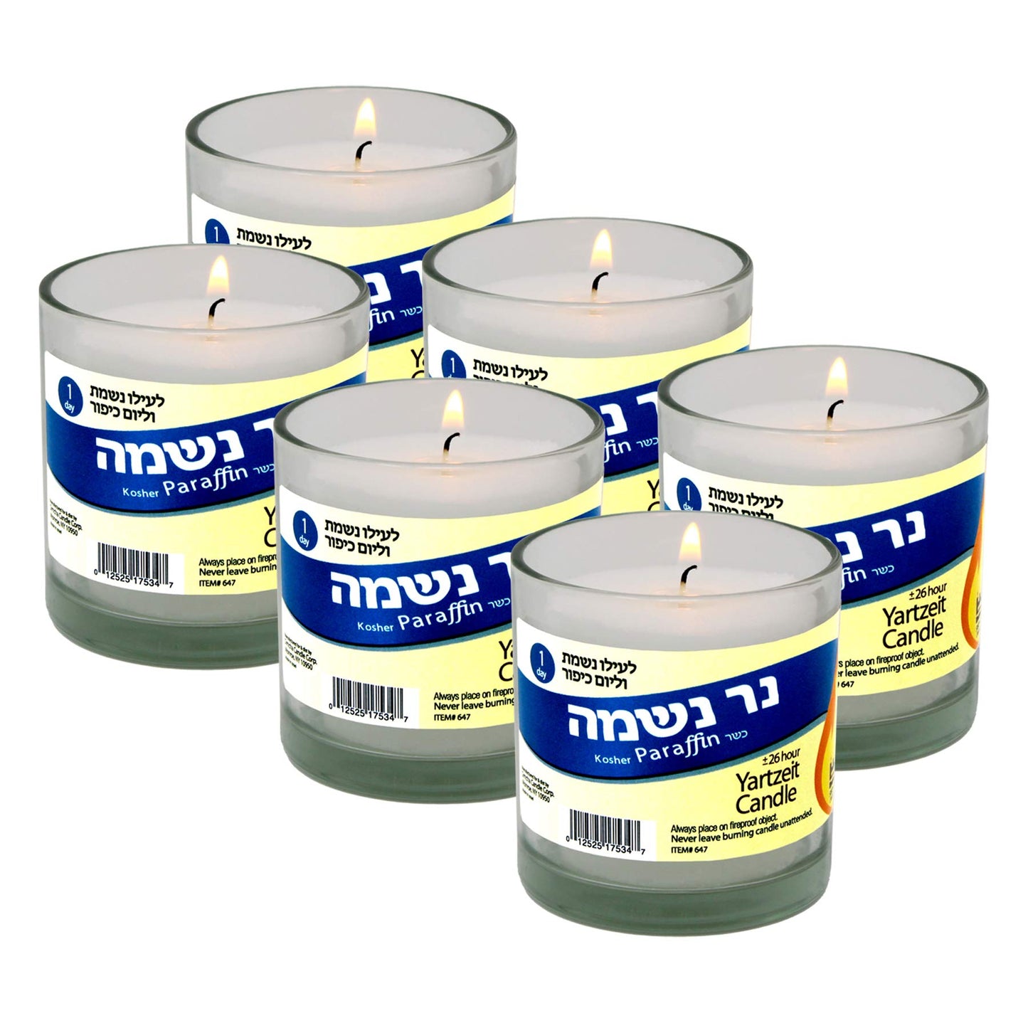 Yahrzeit Memorial Candle 24 Hours Burning Time in Glass Holder- 6 Pack - to Light in Memory of Lost Loved Ones Funeral Shiva yartzeit or Emergency Candles- Nice Glass Tumbler Cups- Light 1 Day