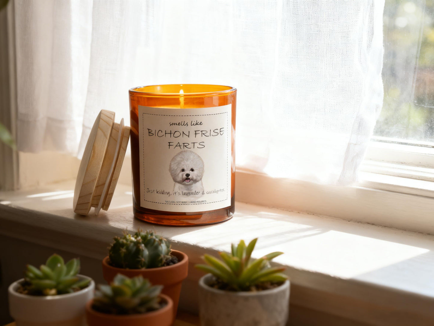 Bichon Frise Gifts & Decor, Dog Mom Gift for Women, Smells Like Bichon Frise Farts Candle - Lavender & Eucalyptus, Crafted by Natural Soy Wax & Natural Essential Oils
