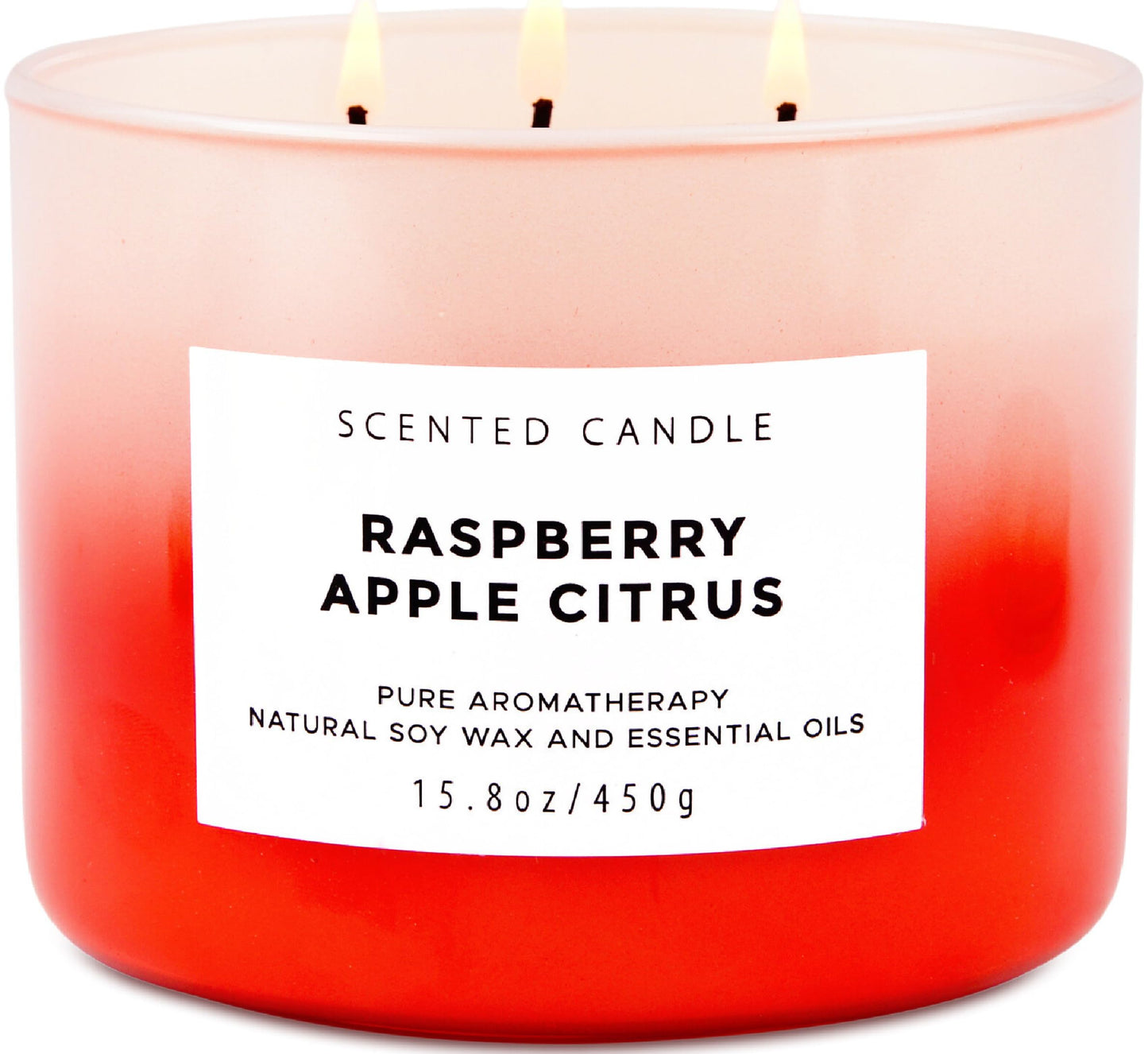 Raspberry Apple Citrus 3-Wick Soy Candle | 15.8 oz Large Scented Candle for Home | Clean Burn Long Lasting | Fruity Citrus Spice Scent | Gift Ready