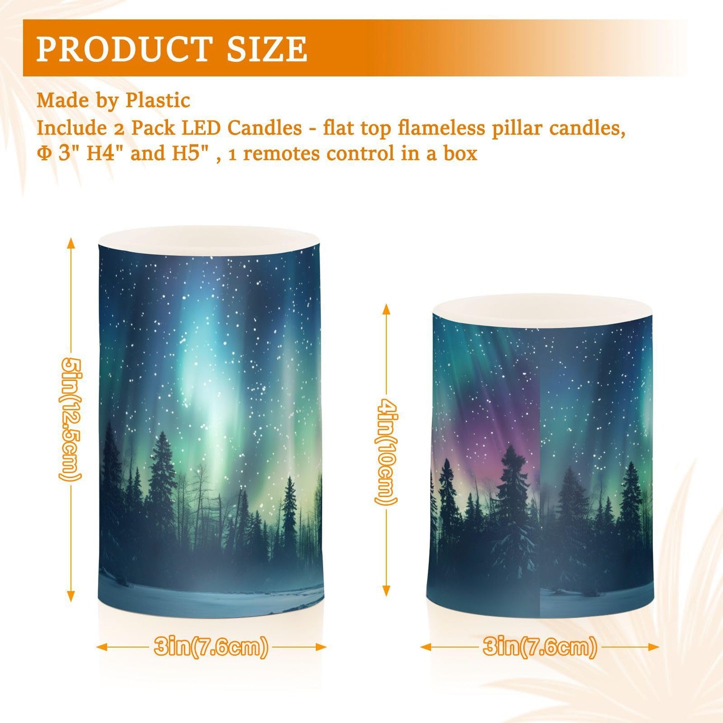 panksolu Flickering Flameless Candles, Aurora Borealis Forest Landscape LED Candles with Remote Timer, Battery Operated Candle for Valentine Wedding Halloween Christmas Decor - Set of 2