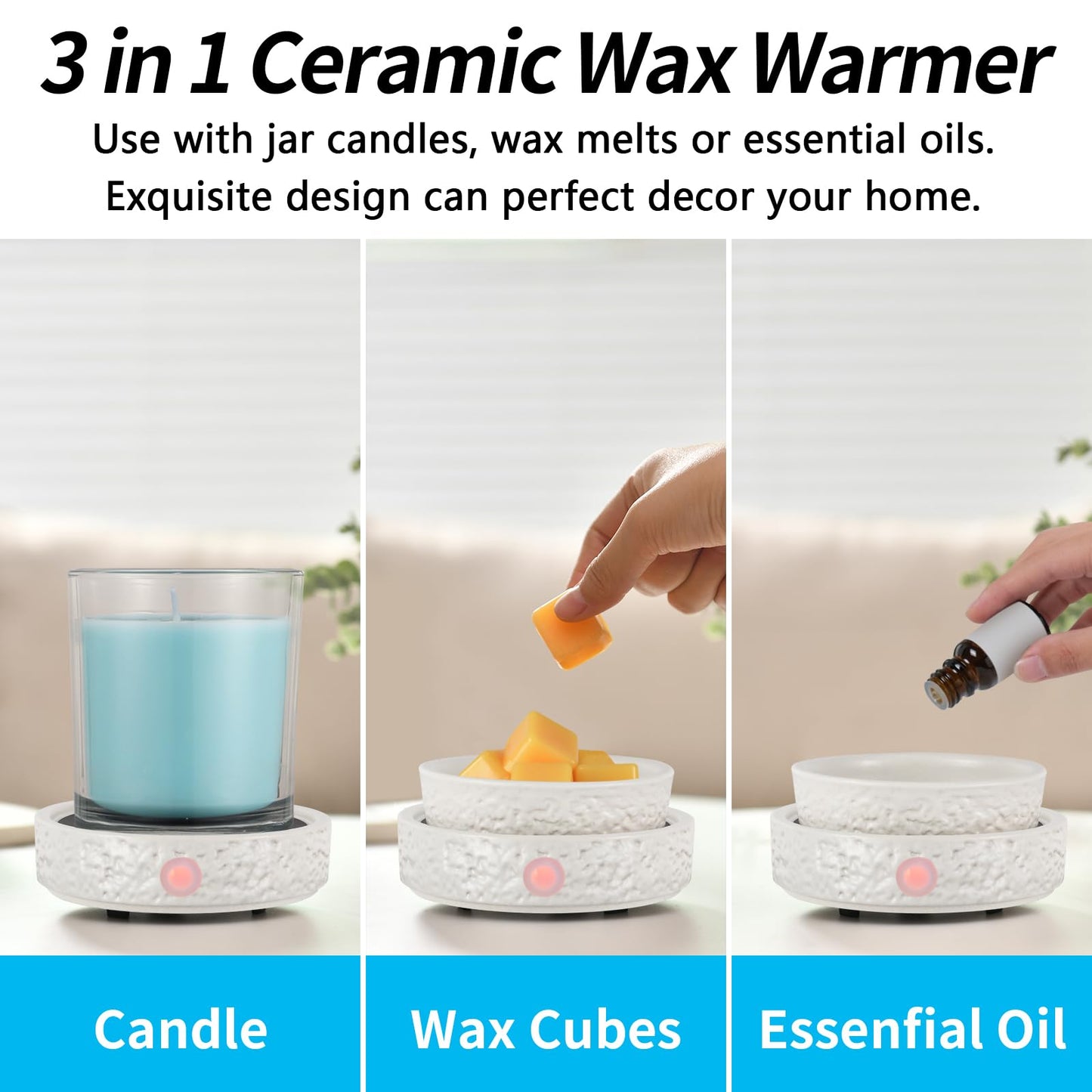 nawaza Ceramic Wax Melt Warmer Fragrance, 3 in1 Electric Candle Wax Warmer, Scented Wax Melt Wax Cubes Melter Fragrance Warmer for Home,Office, Birthday Gifts for Women Mom(White-01)