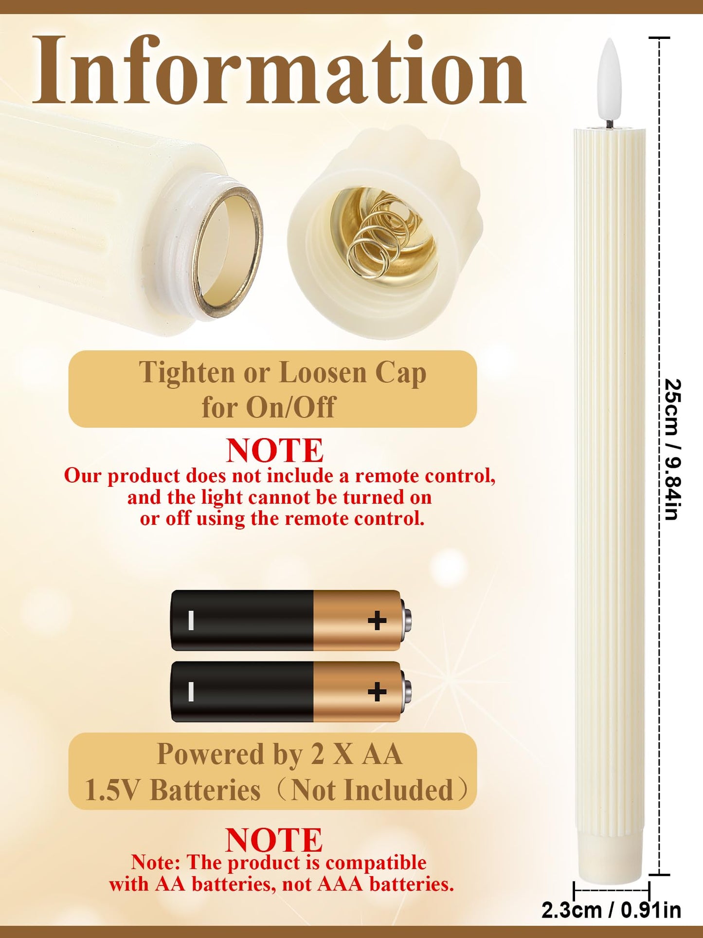 Treela 36 Pieces Flameless Taper Candles Flickering Faux LED Battery Operated Electric Fake Candles for Christmas Halloween Birthday Wedding Party(Ivory White,0.8x10 Inches,Vertical Stripes)