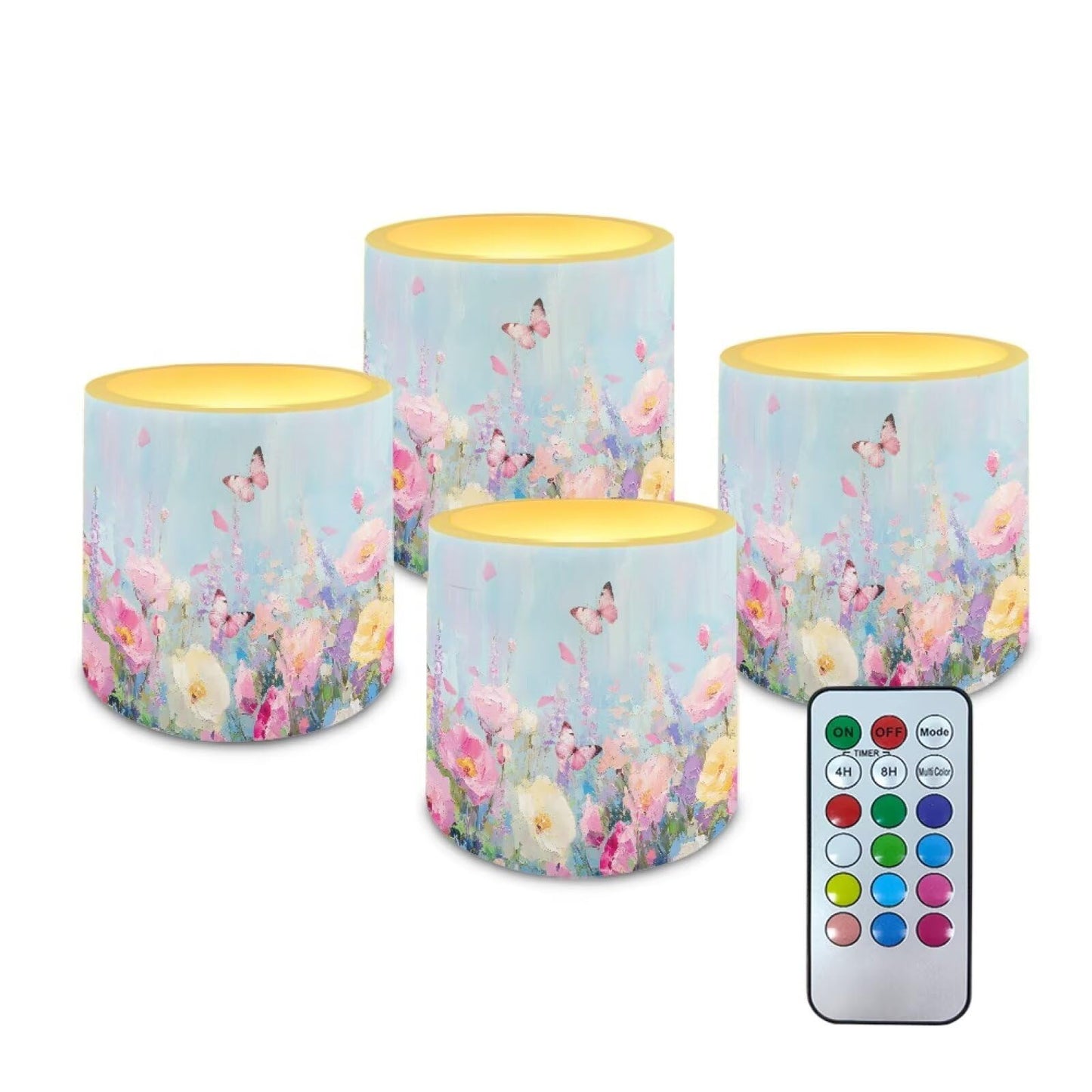 Cozeyat Butterfly Floral Flameless Candles 4 Pack Battery Operated with Remote Control Timer LED Pillar Candles Waterproof for Indoor Outdoor
