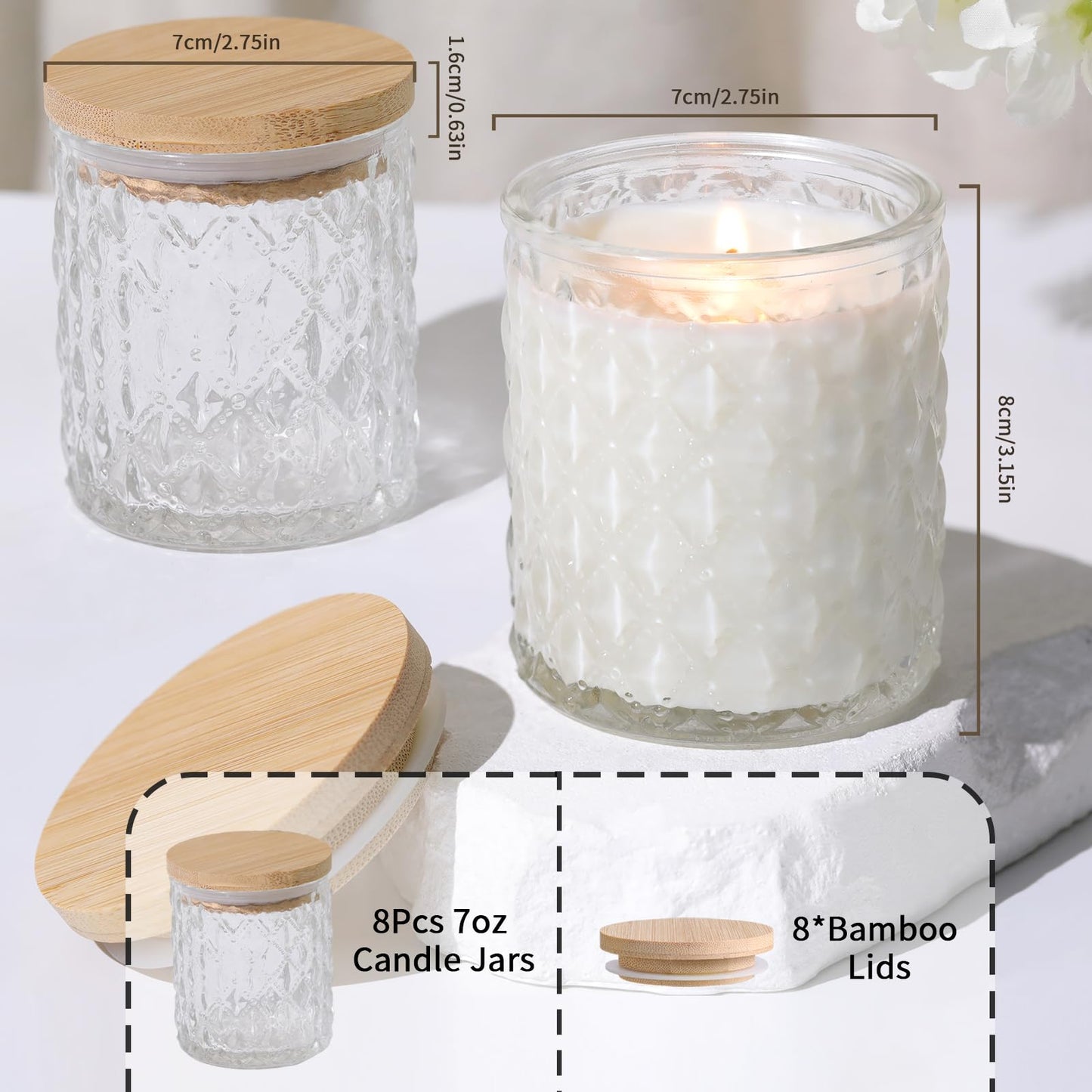 MATAHUM 8 Pack Clear Candle Jars for Making Candles, 7 OZ Empty Glass Candle Making Jars with Bamboo Lids for Candle Making Supplies, Candle Containers Vessels for Home DIY Decoration