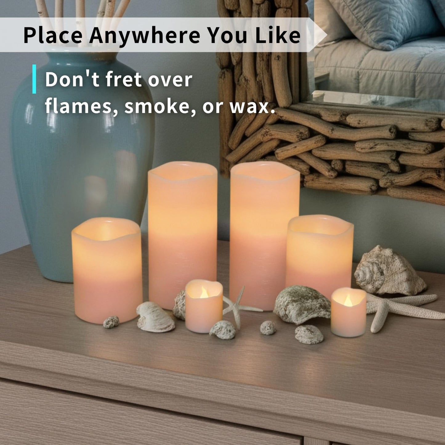 FURORA LIGHTING Pink Flameless Candles - Real Wax, Adjustable Brightness, Remote & Timer - 4 Pillars (3x4, 3x6) and 4 Votives, 8-Pack, Battery Operated