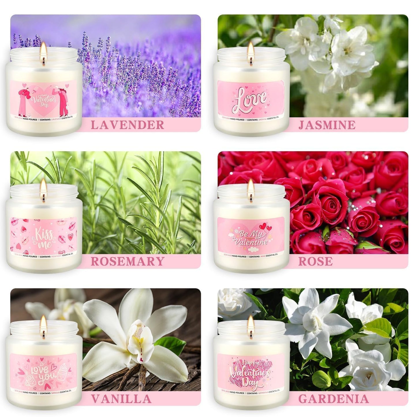 Valentine's Day Scented Candles Gift Set, 6 Pack 3.05 oz Candles - Romantic Gifts for Her: Wife, Girlfriend, Mother, and for Him: Husband, Boyfriend - Long Lasting Aromatherapy Candle for Home Decor