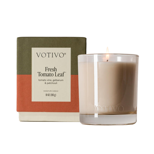 Votivo Fresh Tomato Leaf 10 oz Signature Candle | Soy Wax Blend | Luxury Glass Jar & Box | Home Decor | Gifts | Highly Scented