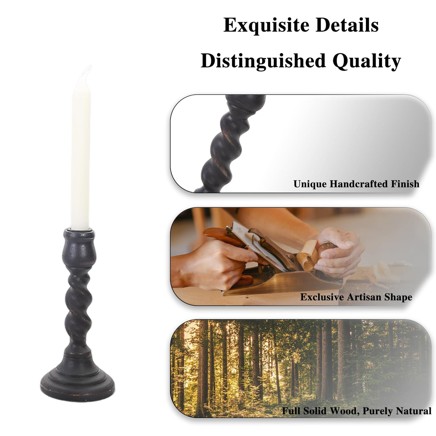Candlestick Holders, 3 Pcs Rustic Black Candle Holder for Pillar Candles, 100% Solid Wood Decorative Candle Holders Distressed Wooden Farmhouse Candle Holder Large for Fireplace Table
