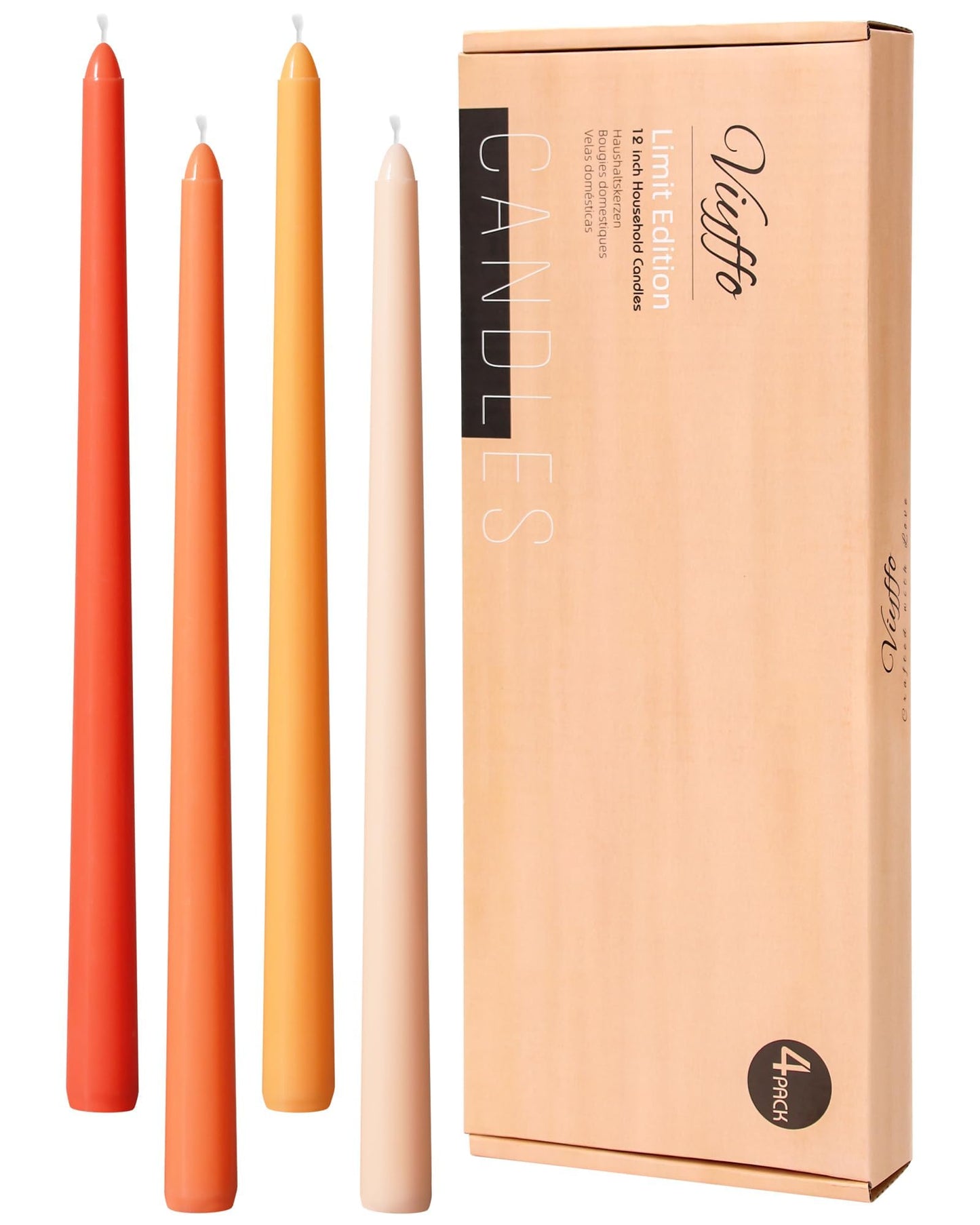 Viyffo 12 Inch Orange Taper Candles 4 Pack Unscented Smokeless Long Tall Tapered Candles for Candlesticks Sticks Wedding Home Decor Dinner