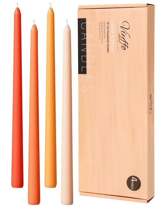Viyffo 12 Inch Orange Taper Candles 4 Pack Unscented Smokeless Long Tall Tapered Candles for Candlesticks Sticks Wedding Home Decor Dinner