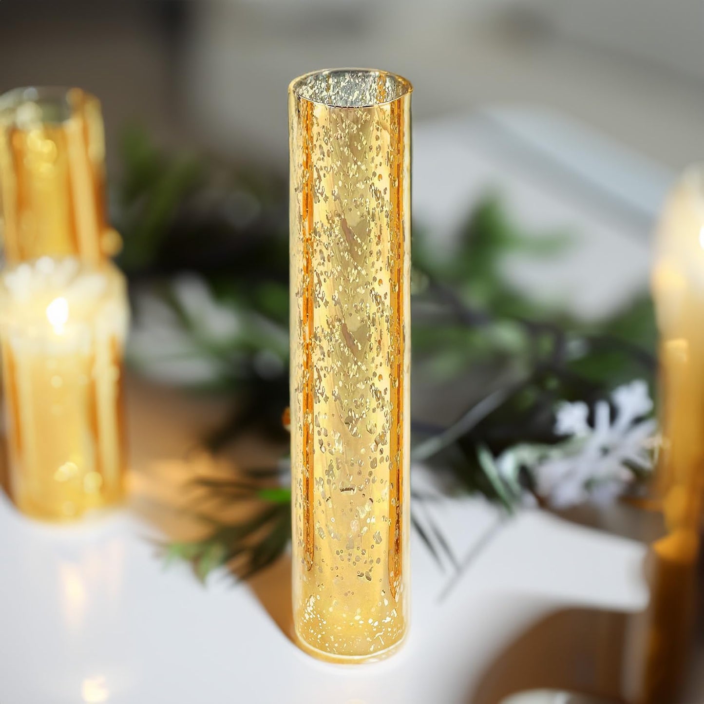 WGVI Hurricane Candle Holder Sleeve, W: 2.5", Ht: 14", Gold Speckled Glass Cylinder Open Both Ends, Chimney Tube Shade, 1 Piece