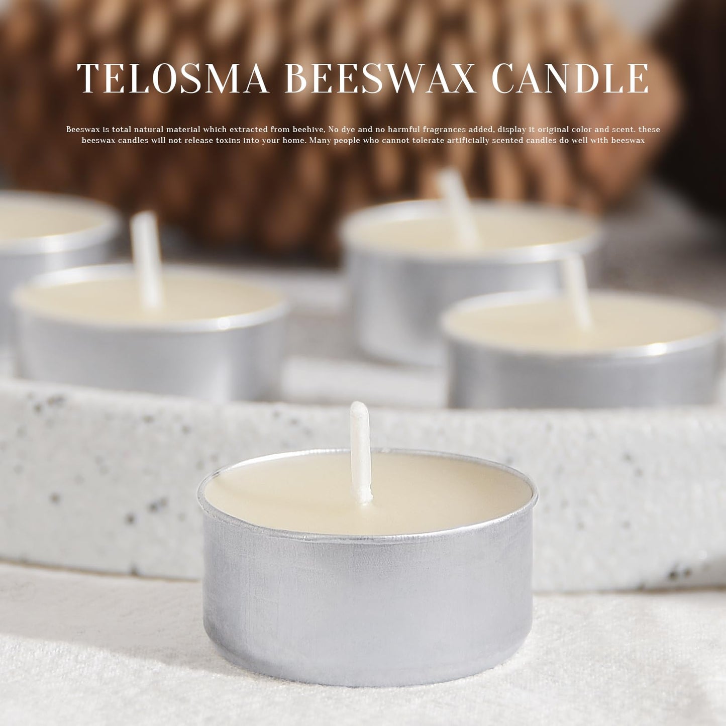 Natural Ivory White Beeswax Tealight Candles in Metal Aluminum Cup - Organic Small Candle Natural Scent Smokeless 4-5 Hours Burning - Pack of 12