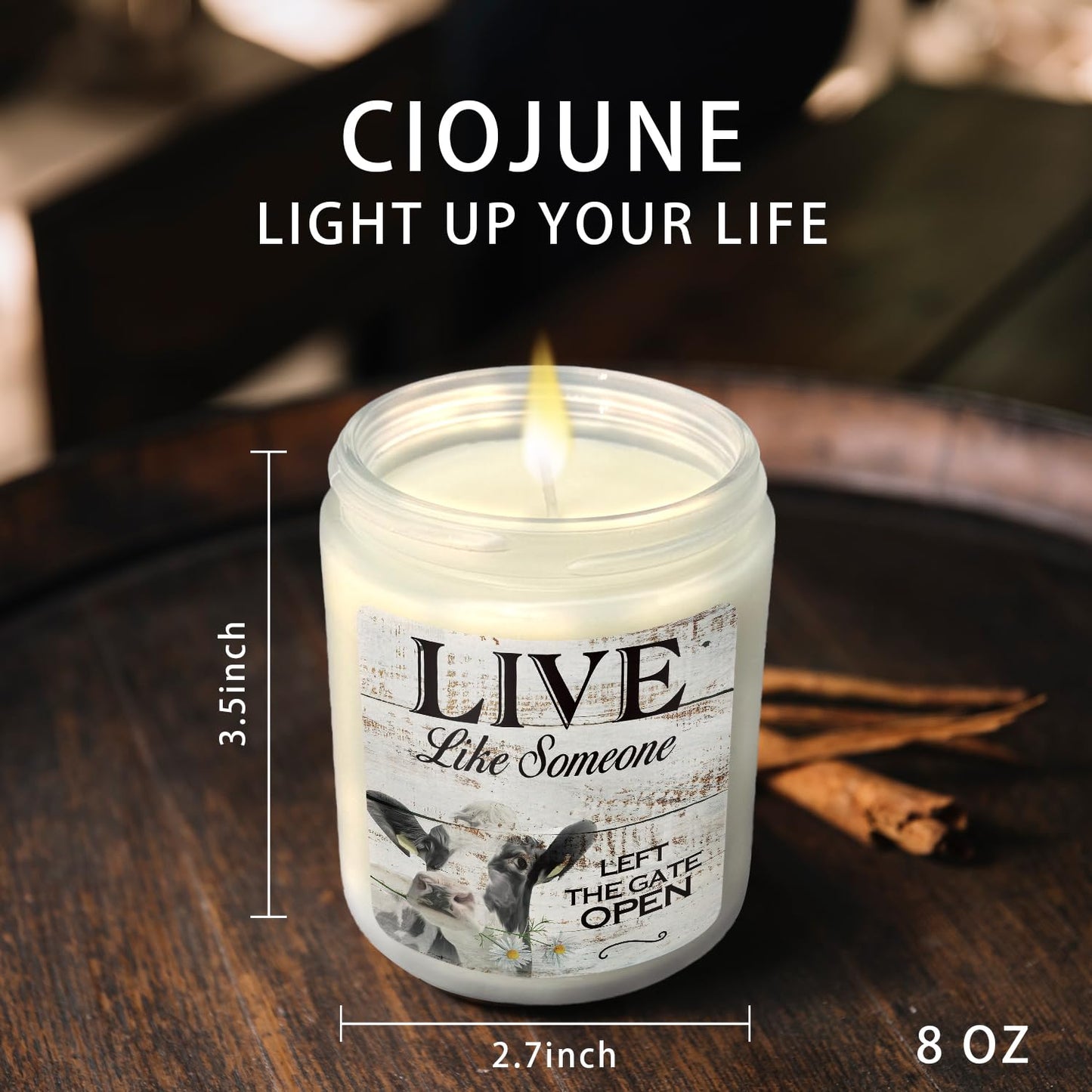 CIOJUNE Live Like Someone Left The Gate Open Cedar Scented Candles - Cow Candle, Cow Gifts for Women Cow Lovers, Cute Cow Gifts, Farmhouse Candles, Cow Stuff for Women