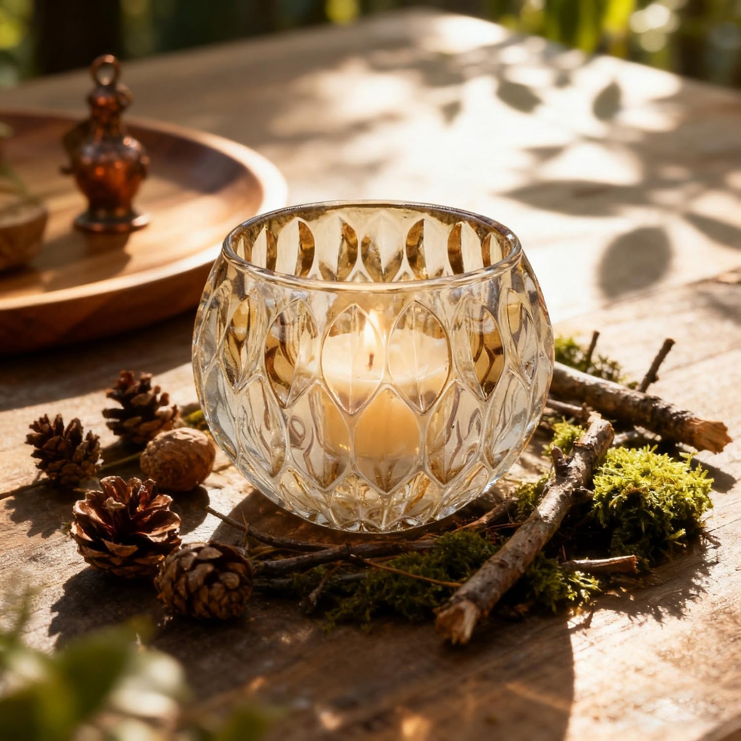 Shiny Amber Oval Cutout Glass Candleholder, 4 Pack