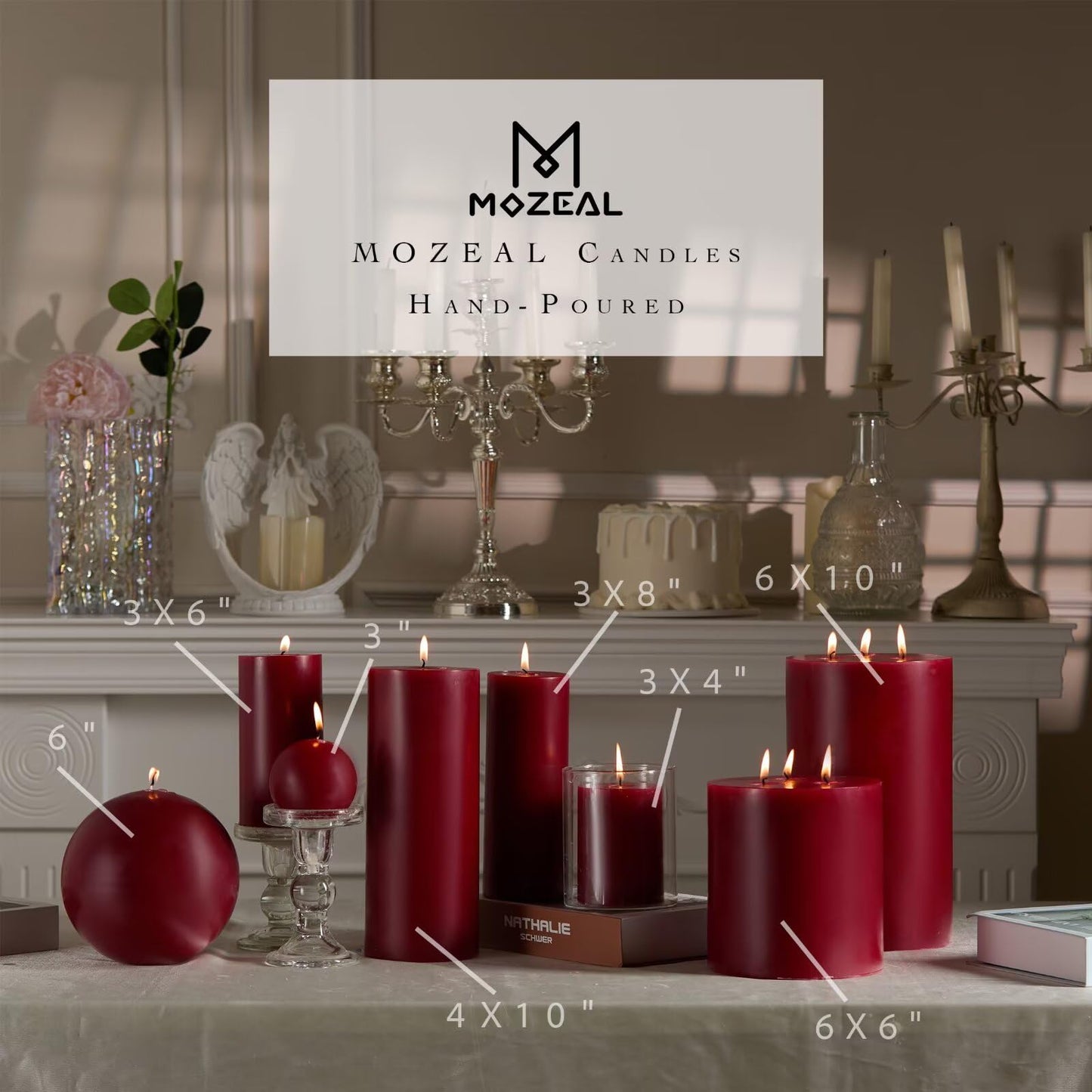 MOZEAL Hand-Poured, 6 Inch Dark Red Large Round Ball Candles - Elegant Dark Red Round Pillar Candles, Dripless, Unscented, Smokeless, Ideal for Intimate Gatherings.