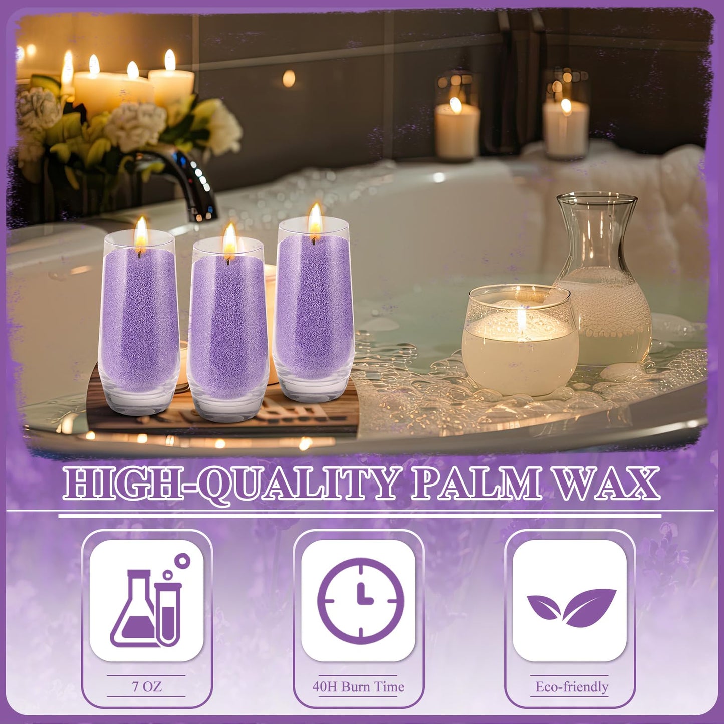 Conelist 2.2 lb Lavender Scented Pearled Candle Sand Wax Set Customized Powder Making Candles Refill Kit Palm Wax All Natural Non Toxic with 20 Wicks for Christmas Gifts DIY(Purple)