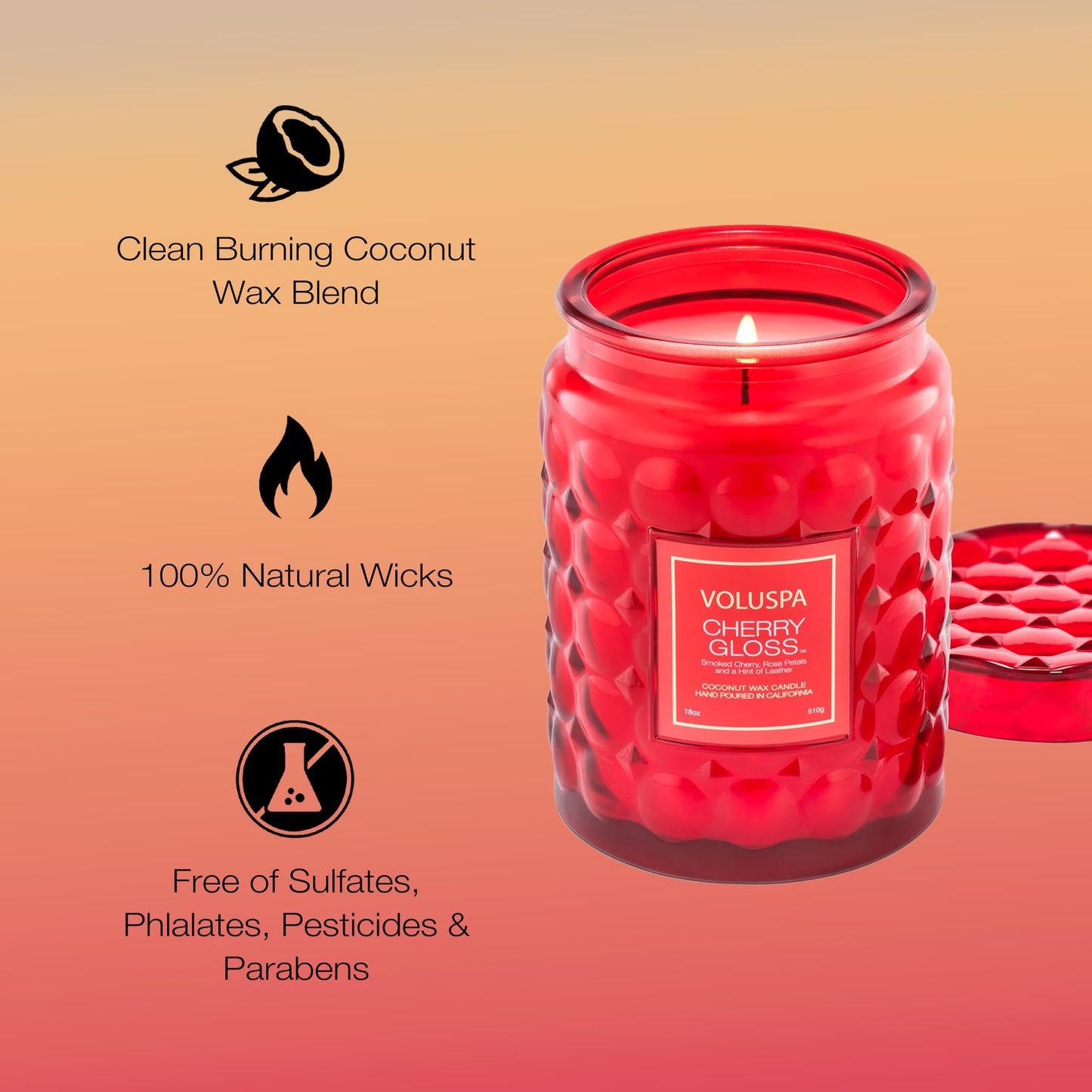 VOLUSPA Cherry Gloss 18 oz Scented Coconut Wax Candle for Home Fragrance