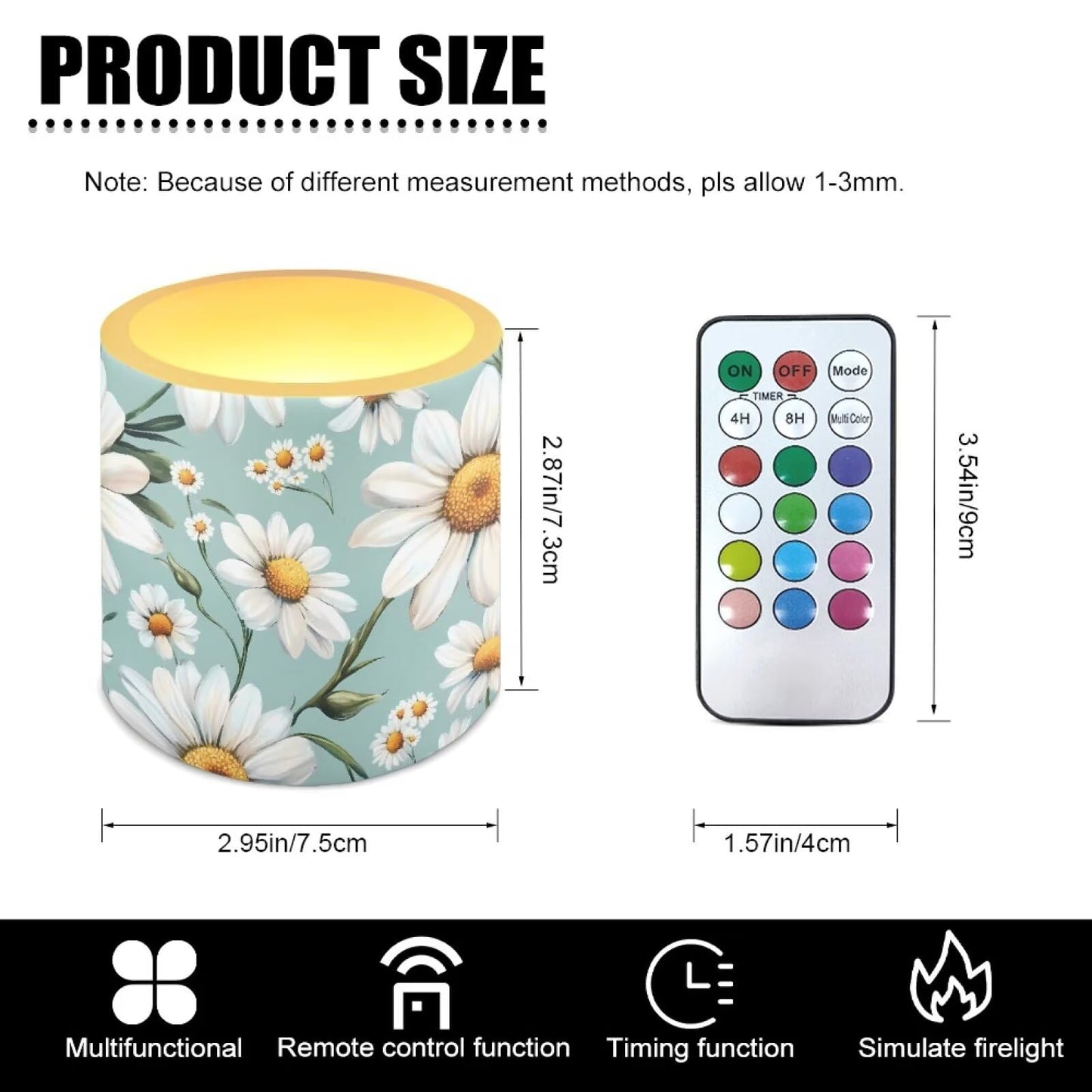 Cozeyat Daisy Garden LED Candles Set of 4 Battery Powered Flameless with Remote Timer Dancing Flame Waterproof for Home Beach Table Decoration