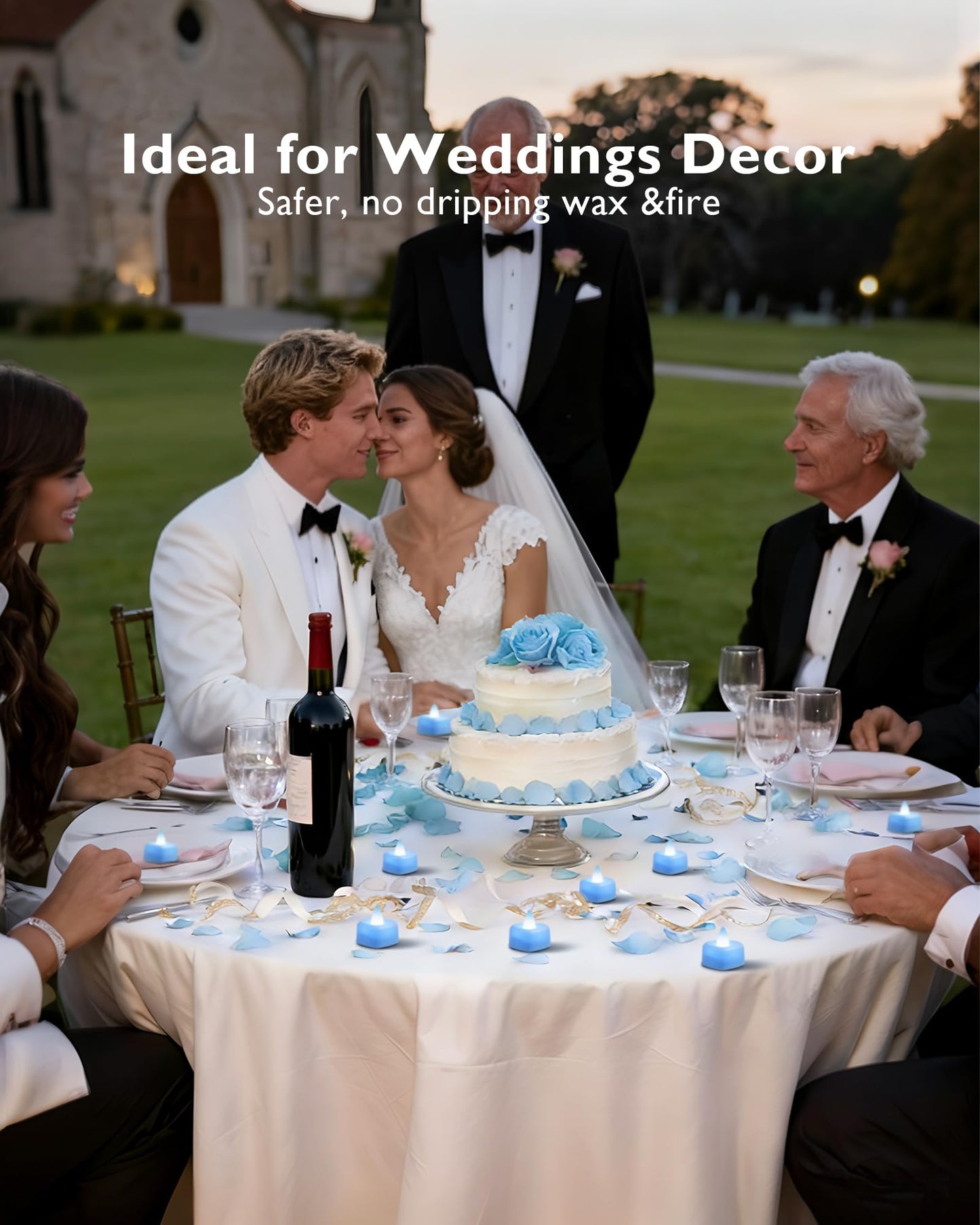 Amagic 1000 Pieces Light Blue Artificial Rose Petals with 12 Light Blue LED Tea Lights, Rose Petals and Candles Set for Proposal, Anniversary, Romantic Night, Wedding Decor