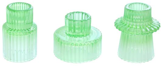 Vixdonos Colorful Glass Candlestick Holders Tealight Candle Holder Set for Table Centerpieces, Wedding Decor and Dinner Party (3 Pcs, Green White Gradient)