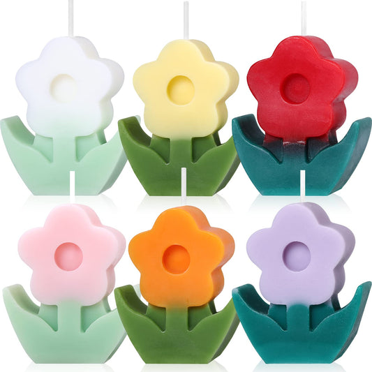 Tailpa 6 Pcs Flower Shaped Scented Candles, Delicate Decorative Home Decor Aesthetic Cute Candles (6 Colors)