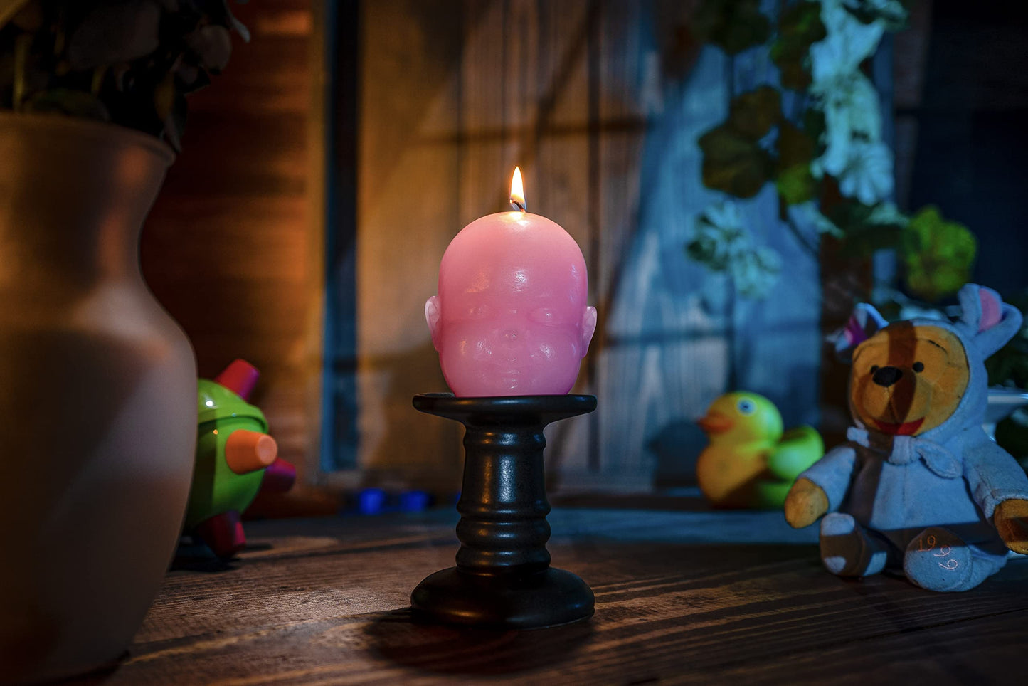 Pink Baby Head Skeleton Candle 4" H - Skeleton Shows When Burning, Burns for 4.5 Hours! - Weird Candle Gifts for Friends - by Gute - Goth Gifts, Goth Home Decor, Spooky Candles, Scary Novelty Candles