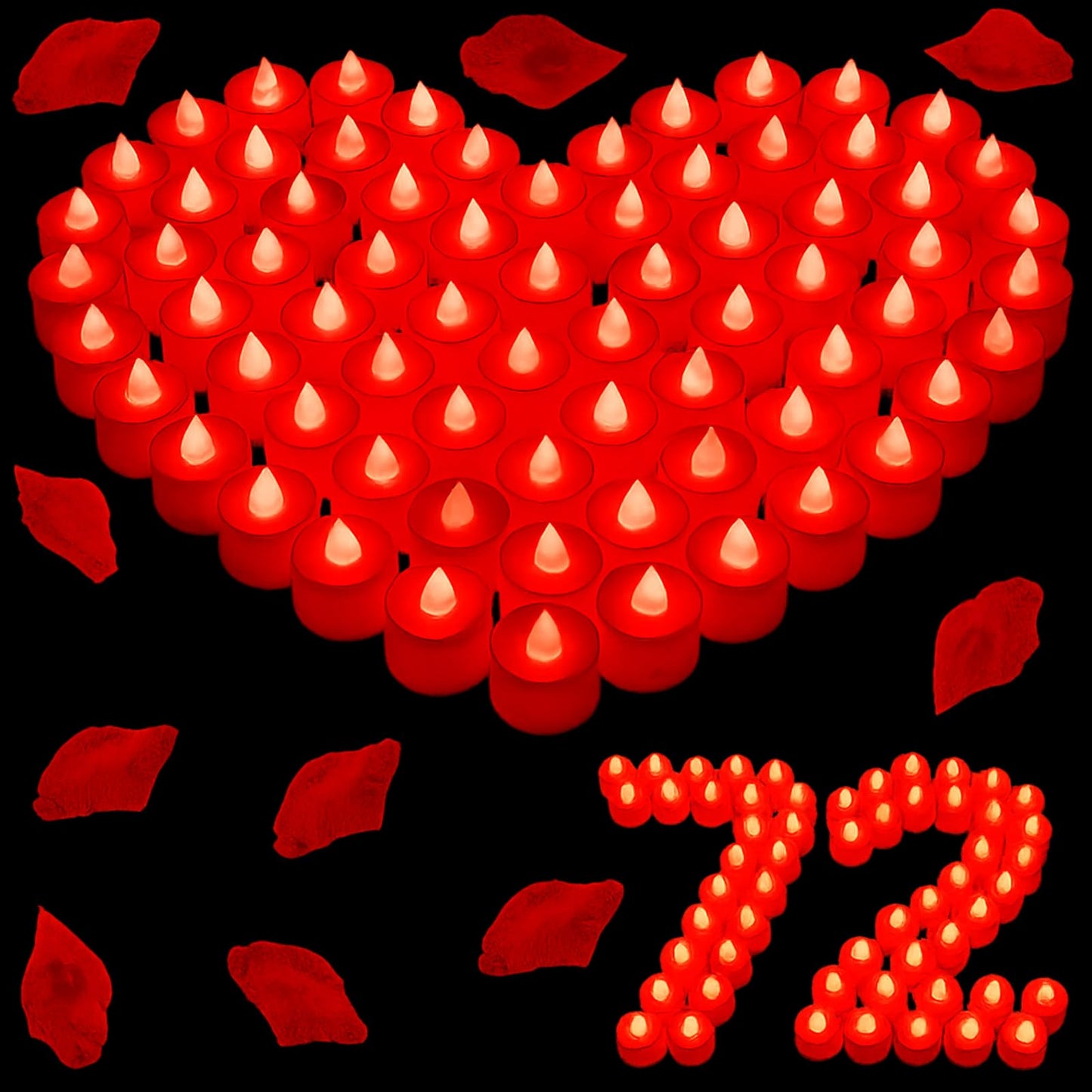 Coume 72 Pack Flameless Tea Light Candle Wedding Flameless Flickering LED Battery Operated Candle for Sweetest Day Anniversary Romantic Night Honeymoon Table Decor(Red)