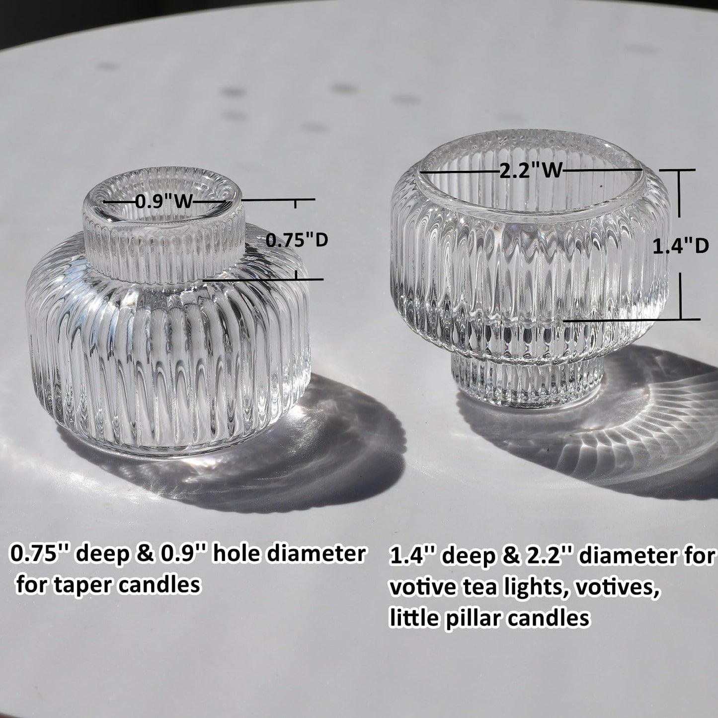 Woho Candle Stick Candle Holder Set of 4, Clear Taper Candle Holders for Wedding Table Centerpiece, Ribbed Glass Votive Candle Holders for Christmas Party Home Decor