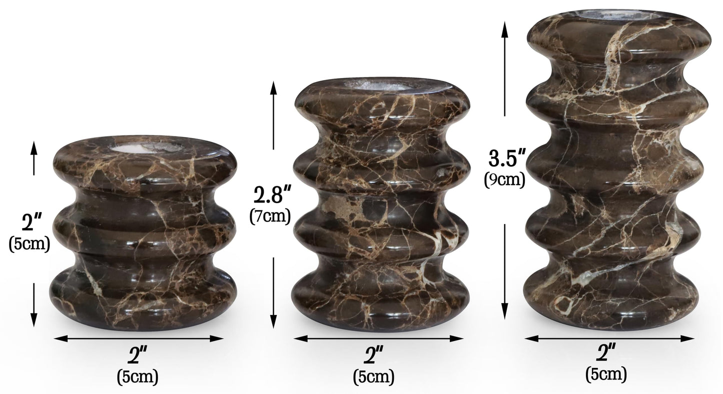 Vixdonos Marble Candle Holder Set of 3 Taper Candle Candlestick Mantle Candle Stand for Home Decor,Wedding,Party and Table Centerpieces(Brown)