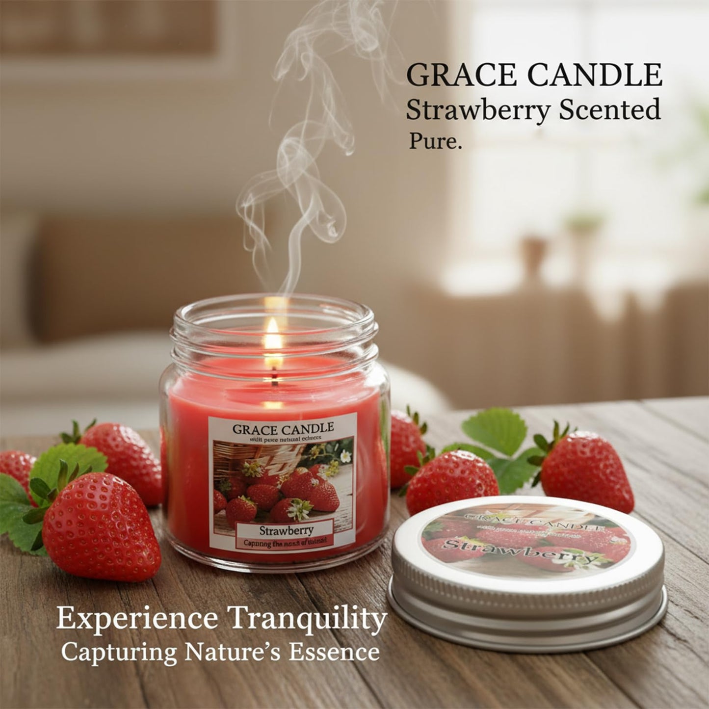 Covtlykne 4oz Scented Candles, 2.48 Inches Scented Soy Candle 18 Hours Burn Time for Home Decor (Strawberry)