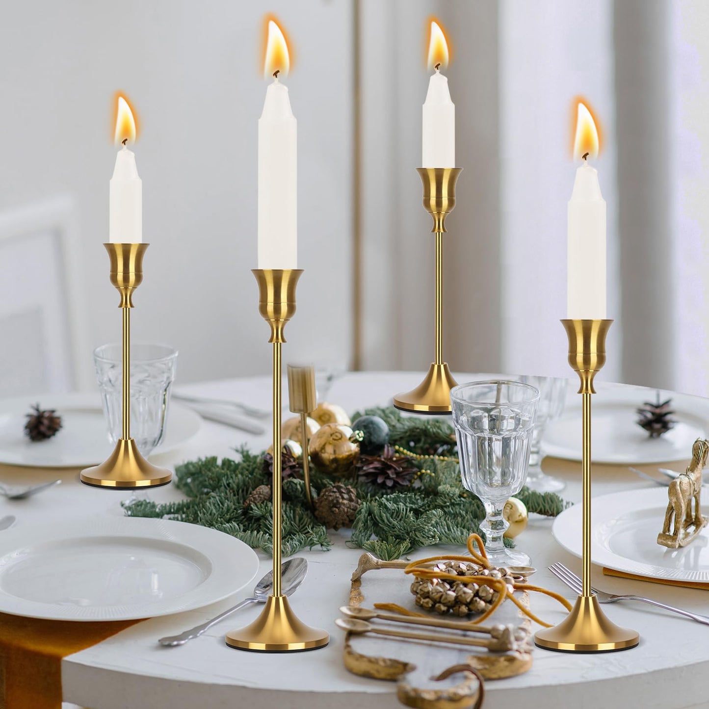 Candlestick Holders Taper Candle Holders, Candle Stick Holders Set of 3, Brass Gold Candlestick Holder, Candle Holder for Wedding Party Dining