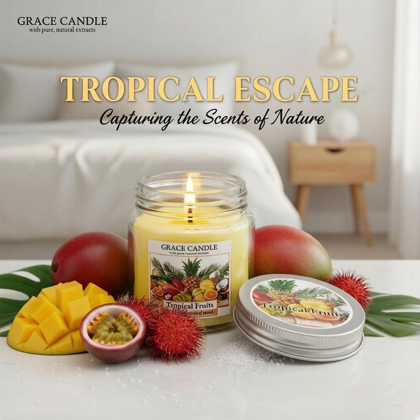 Covtlykne 4oz Scented Candles, 2.48 Inches Scented Soy Candle 18 Hours Burn Time for Home Decor (Tropical Fruit)