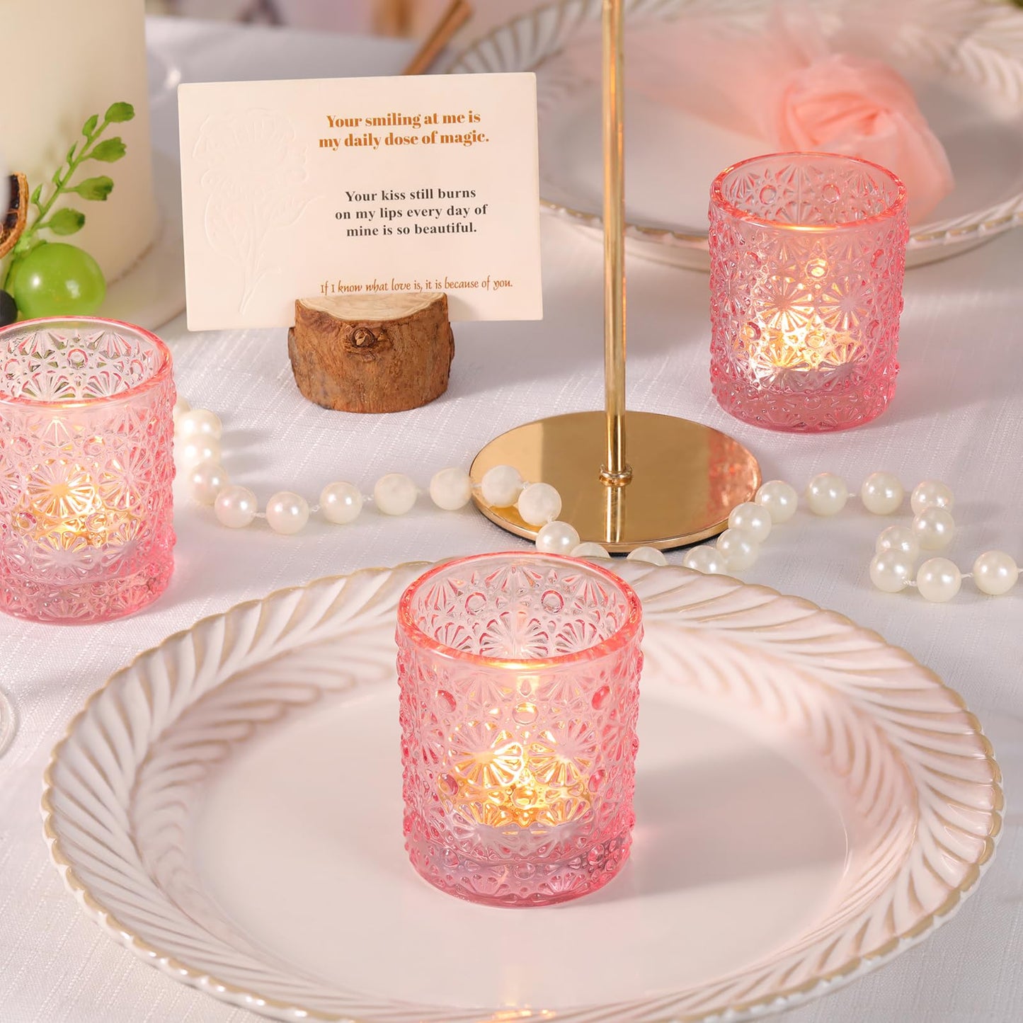 Lanttu 36 Pack Pink Votive Candle Holder, Flower Tea Lights Candles Holders for Wedding Table Centerpieces, Birthday Parties, Anniversary, Pink Bridal Shower and Holiday Decorations