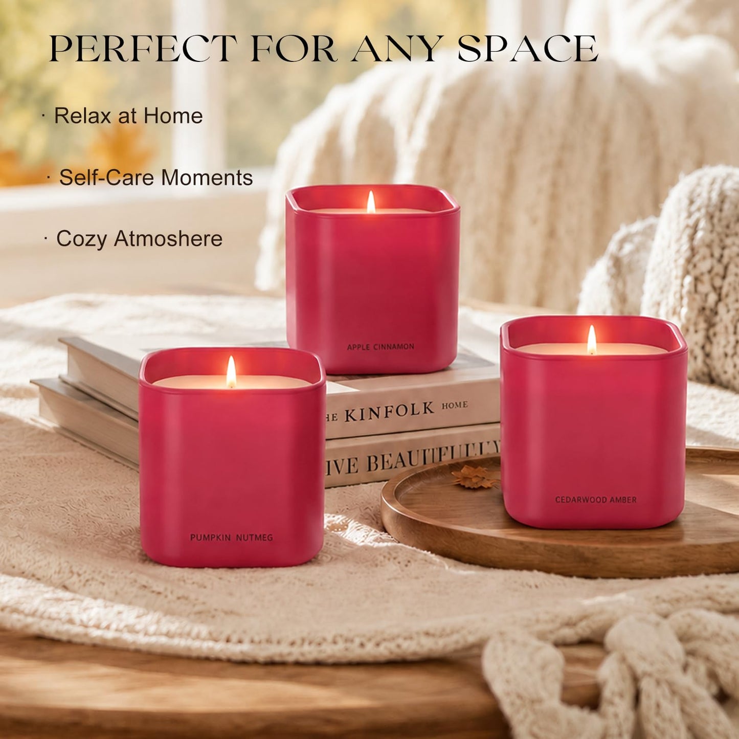 KTFKTF Scented Candle Gift Set for Women – 3 Pack Natural Soy Wax Candles, Apple Cinnamon, Pumpkin Nutmeg & Cedarwood Amber, 90 Hour Burn Time, Aromatherapy Candles for Home, Birthday & Holiday Gifts