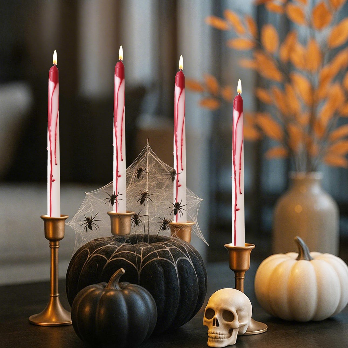 Zhengmy 4 Pack Halloween Vampire Tears Taper Candles, 10 Inch Tall Bleeding Candles Blood Drip Spooky Gothic Candlesticks for Halloween Vampire Home Party Decorations Supplies(White)