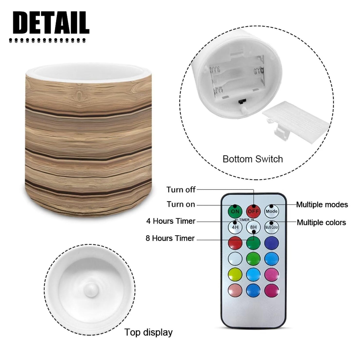 Cozeyat Bamboo Flameless Candles 4 Pack Battery Operated with Remote Control Timer LED Pillar Candles Waterproof for Indoor Outdoor