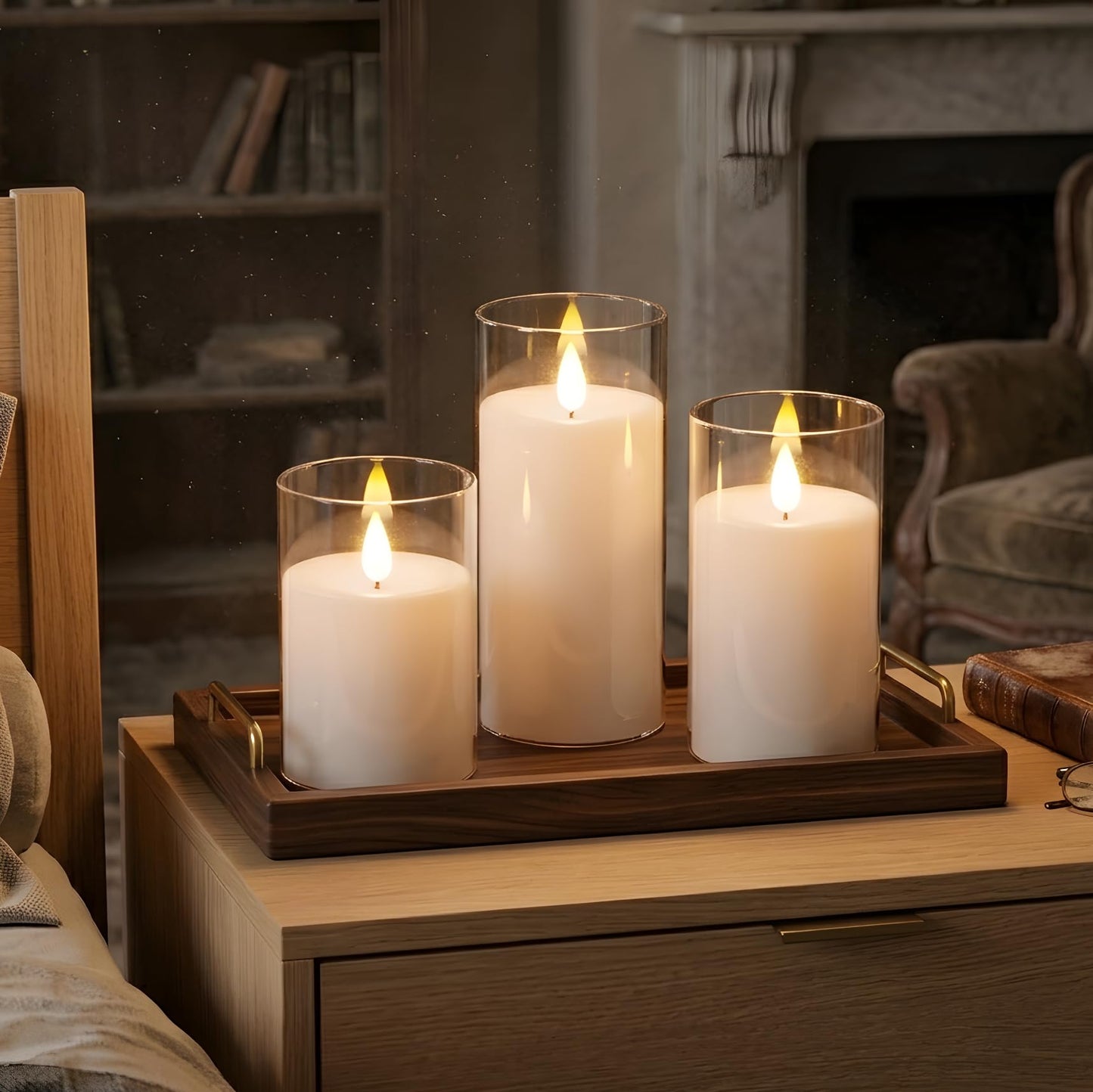 NICEME Flickering Flameless Candles with Remote Control Timer Unbreakable Acrylic Battery Operated LED Candles with Flickering Flame 3D Wick for Romantic Ambience Home Decor Set of 3, D3” xH4” 5” 6”