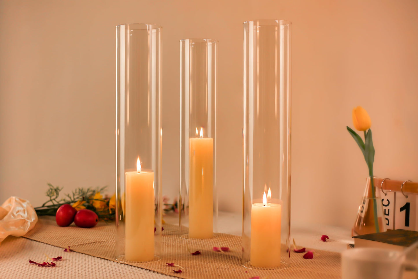 CYS EXCEL 6 PCS (H:16" D:3") Open Ended Clear Glass Hurricane Candleholder Tube Lamp Shade Open Flame Candlestick Holder Chimney Tube Cover Bottomless Cylinder