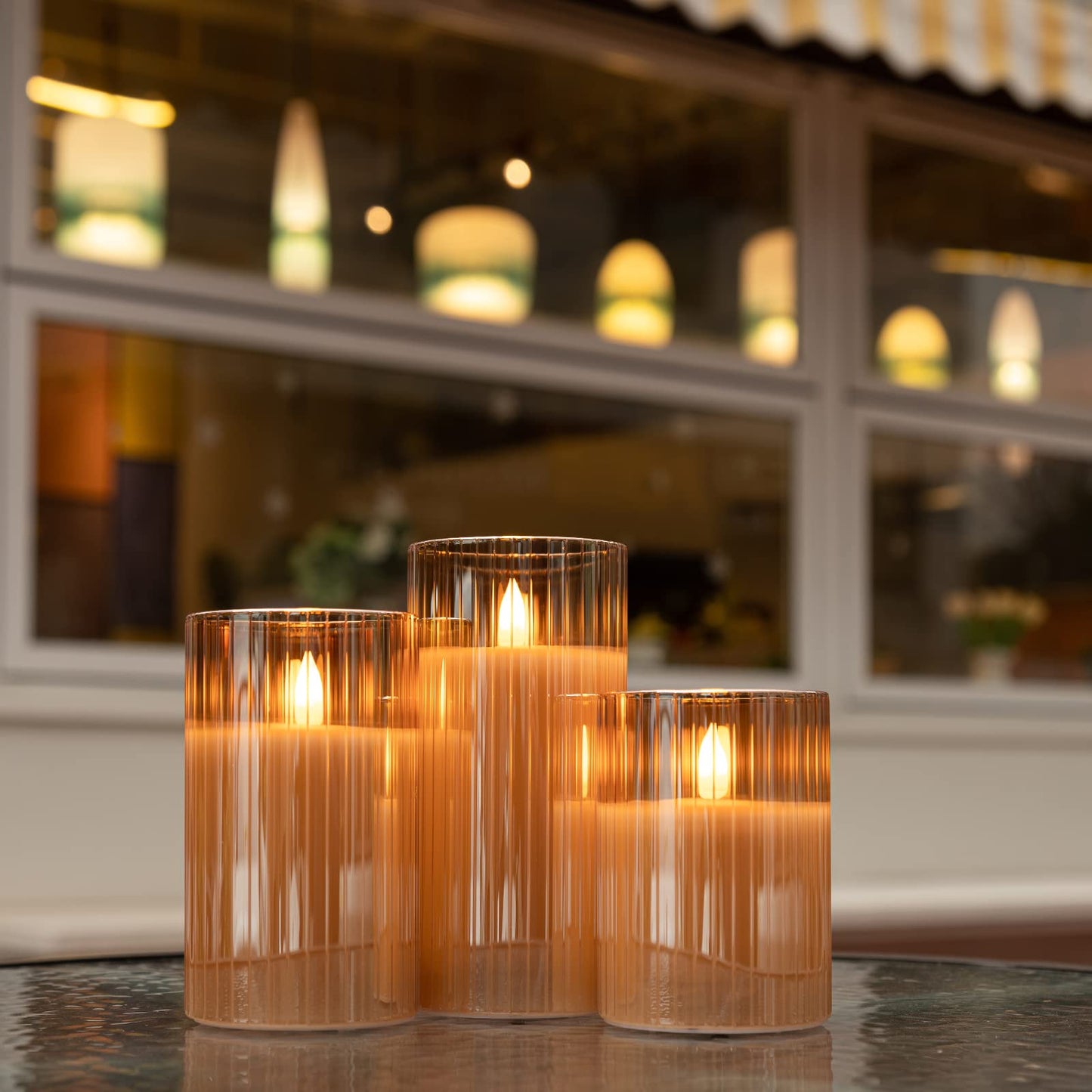 ANGELLOONG Glass LED Flameless Candles Battery Operated with Remote Control, Flickering Candles with Timer, Electric Gold Candles for Home Bathroom Fireplace Decor, Set of 3