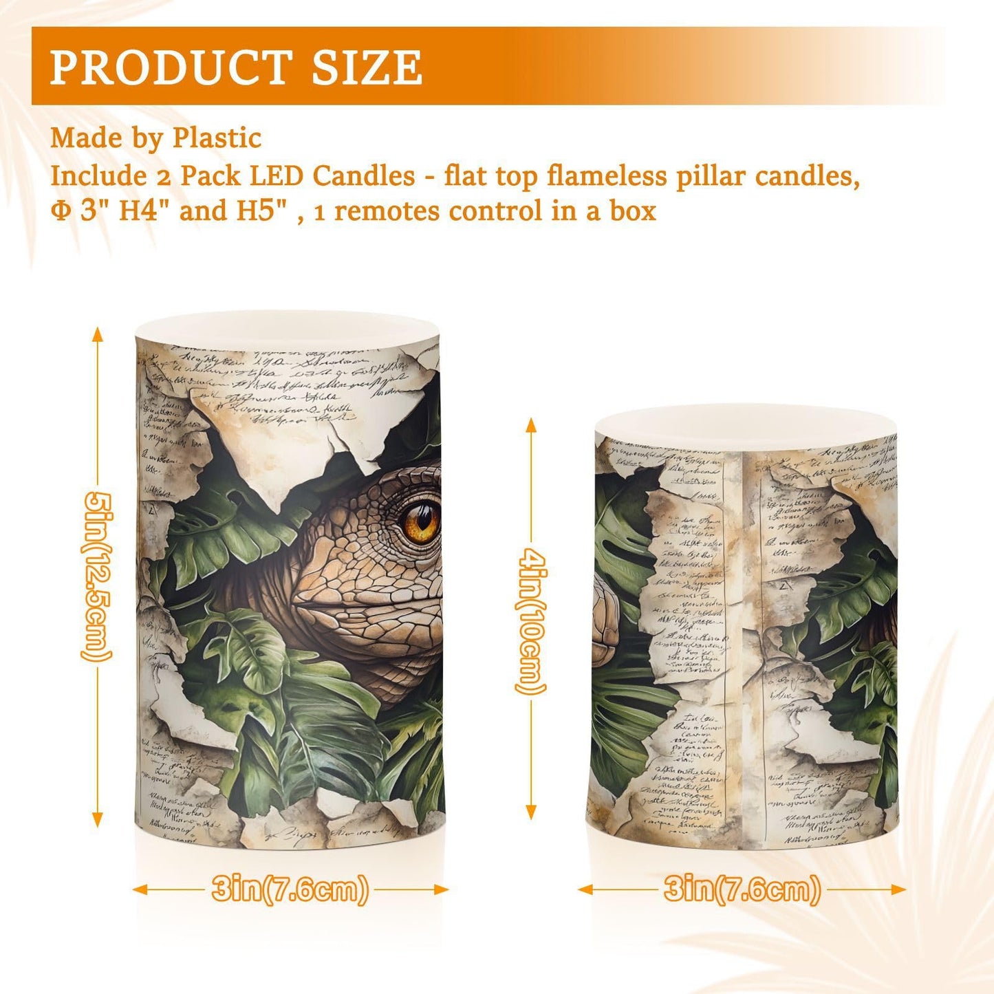 ALAZA Flameless Candles with Remote Timer,Dinosaur Palm Leaves Battery Operated Candles Set of 2 LED Tea Lights Flickering Pillar Votive Candles for Indoor Outdoor Decor