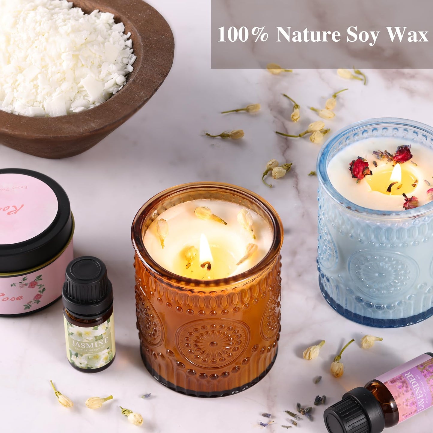 DARJEN Candle Making Kits - Soy Candles Making Supplies for Adults Including 4 Candle Jars(Amber, Pink, Blue, Purple), Candle Tins, Wax, Scents, Dried Flower & More, DIY Arts & Crafts Kits Home Decor