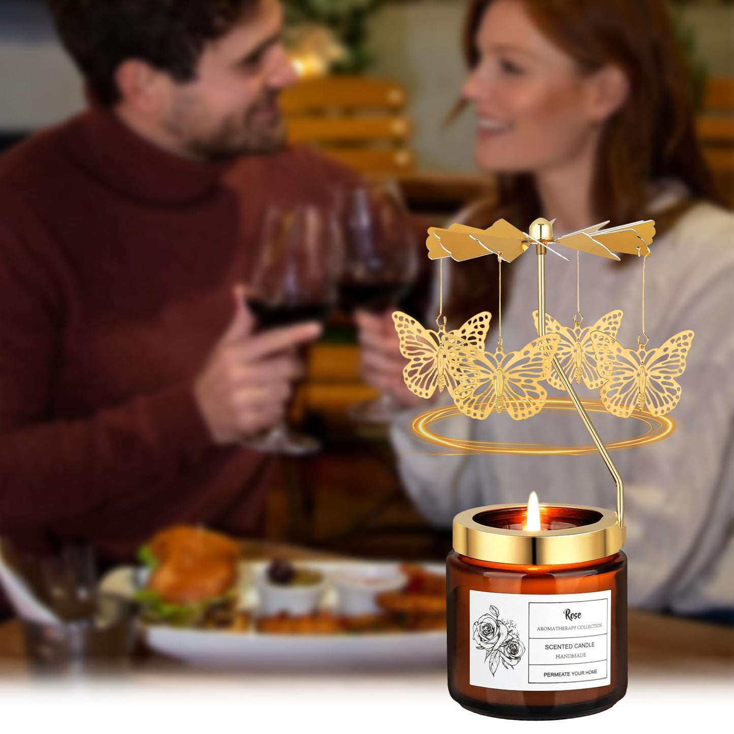 Rotatable Rose Scented Candle Gifts, Butterfly Gifts for Women Mom Wife Anniversary Valentine's Day Christmas, Unique Birthday Gift for Sister Girlfriend with Gift Box
